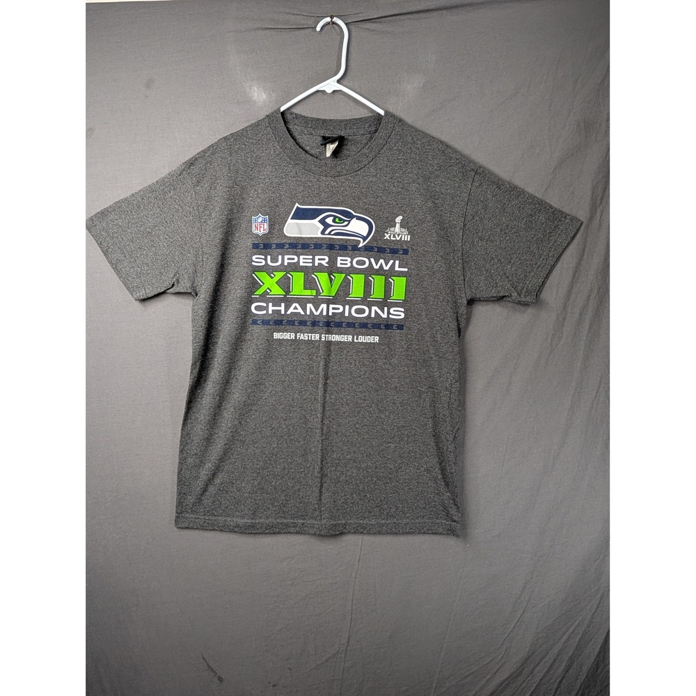 NFL Team Apparel Seattle Seahawks Super Bowl XLVIII Champions T-Shirt Grey Large